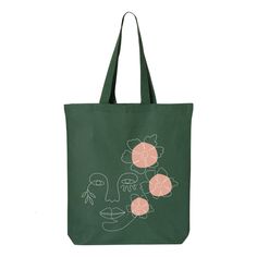 "One Line Face Tote Bag, Minimalist Art, One Line Drawing, Abstract Face Design, Gift For Her, Shopping Bag, Cotton Tote Bag, Flowers Woman 6.0 oz., 100% cotton 20\" self-fabric handles 9\" handle drop Bottom gusset 15\"W x 16\"H x 3\"D" Artsy Rectangular Bag For Daily Use, Artsy Rectangular Canvas Bag For Everyday Use, Artsy Rectangular Canvas Bag For Daily Use, Modern Green Rectangular Canvas Bag, Artistic Green Rectangular Shoulder Bag, Artistic Green Gift Bag, Artistic Pouch Bag For Daily Use, One Line Face, Plant Print Tote Bag For Gift