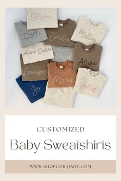 Customized baby name sweatshirts for boy or girl! Hand embroidered #babyboy #babygirl #personalized #goinghomeoutfit #babynameclothes Olivia Miller, Girl Hand, Short Sleeve Bodysuit