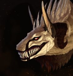 an animal with horns and fangs on it's face is depicted in this digital painting