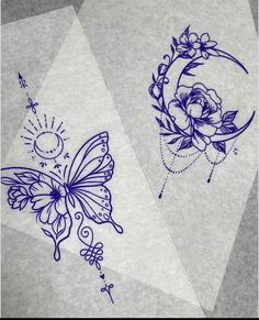 two sheets with designs on them sitting next to each other, one has a butterfly and the other has a flower