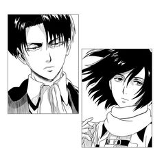 two black and white pictures of anime characters