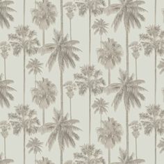 a wallpaper with palm trees in grey and white on a light gray background,