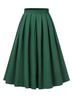 Green 1950s Solid Pleated Skirts | Retro Stage 1950 Skirt, Green Fashion Outfits, Dark Green Skirt, Retro Stage, 1950s Skirt, Pleats Pattern, Cloth Design, Ballet School, Formal Skirt