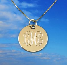 14K Solid Gold Engraved Personalized Monogram by tiposcreations, $220.00 Interlocking Monogram, Sweet 16 Gifts, Monogram Jewelry, Gold Engraving, Gold Box, Monogram Necklace, Affordable Gifts, Personalized Monogram, Box Chain