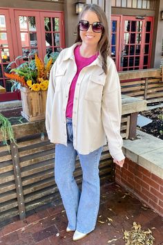 Discover the ultimate wardrobe essential that can instantly elevate your style - the Better Off Button Up Cream Shacket. With its versatile designs, comfort, and fashionable appeal, you'll be turning heads and feeling amazing in this chic and effortless piece. Fall Wardrobe Staples, Fall Favorites, Fall Wardrobe, Layering Pieces, Raw Edge