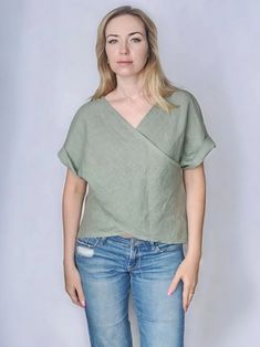 Elegant Linen Blouse Kimono Sleeve Top Women Linen Shirt - Etsy Solid Ramie Tops For Spring, Chic Linen Tops With Relaxed Fit, Chic Relaxed Fit Linen Tops, Casual V-neck Ramie Top, Casual V-neck Tops In Ramie, Casual Ramie Top For Spring, Linen Tops For Spring, Spring Linen Tops In Solid Colors, Solid Linen V-neck Shirt