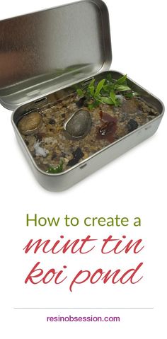 a metal container filled with food on top of a white background and the words how to create a mint tin boi pood