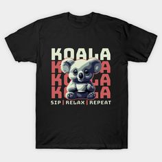 a black t - shirt with an image of a koala bear on it's chest