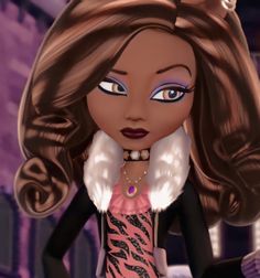 an animated image of a woman with long brown hair and blue eyes wearing a pink dress