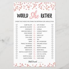 a pink and white wedding game with hearts on it, which reads would she rather be married?