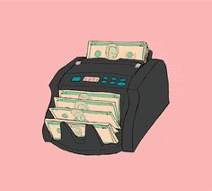 a machine with money in it on a pink background