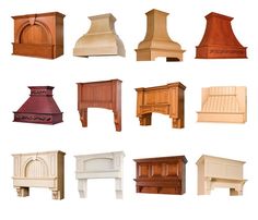 a bunch of different types of stoves and hoods in various shapes and sizes