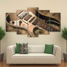 an electric guitar in the middle of a room