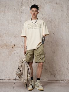 Summer Amekaji Couples Suede T-Shirt Oversized Letter Print T-shirt For Outdoor, Outdoor Short Sleeve T-shirt For Summer, Spring Outdoor T-shirt With Letter Print, Casual Khaki T-shirt With Letter Print, Oversized Urban Tops For Outdoor, Hip Hop Style Text Print T-shirt For Summer, Summer Outdoor Cotton T-shirt, Casual Khaki Tops For Outdoor, Casual Summer T-shirt For Outdoor