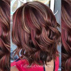 New Hair Colors 2023 Fall, Winter Color Hair Ideas, Brown Hair With Red And Blonde Highlight, New Fall Hair Colors, Fall Inspired Hair Color, Cute Hair Updos, Mom Hairstyles