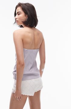 Whether you're headed for a night out or meeting friends for brunch, you'll love rocking this sleek strapless top made from slinky satin and cut in a longline silhouette. Strapless 100% viscose Machine wash, line dry Imported Chic Summer Tube Top With Built-in Bra, Summer Evening Camisole With Built-in Bra, Strapless Camisole With Built-in Bra For Party, Elegant Summer Tube Top With Built-in Bra, Strapless Summer Camisole With Built-in Bra, Party Cami Tube Top With Built-in Bra, Strapless Evening Tank Top With Built-in Bra, Summer Stretch Satin Halter Top, Chic Bandeau Top With Built-in Bra