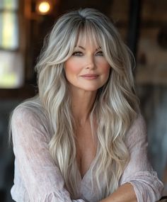 Long Hairstyles With Wispy Bangs, Long Wavy Hair With Curtain Bangs, Hair Styles For Women In Their 40's, Long Curtain Bangs With Layers, Long Haircut With Bangs, Wispy Bangs With Layers, Wavy Hair With Curtain Bangs, Hairstyles With Wispy Bangs, Wavy Hair With Bangs