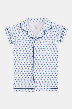 Roller Rabbit Infant Blue Hearts Polo Onesie Blue Collared Cotton Sleepwear, Blue Cotton Onesie For Loungewear, Casual Short Sleeve Sleepwear With Heart Print, Summer Cotton Sleepwear With Heart Print, Cotton Summer Sleepwear With Heart Print, White Collared Cotton Sleepwear, White Short Sleeve Onesie For Loungewear, Blue Cotton Short Sleeve Sleepwear, Blue Cotton Onesie For Summer