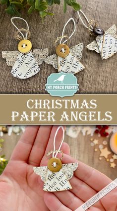 christmas paper angels are being held by someone's hand with the words on them