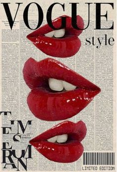 three red lips on top of each other with the words,'fashion and style'written