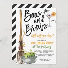 a halloween party with booze and brews is on the front of this card