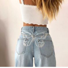 KOSMUI on Storenvy Denim High Waisted Jeans, 90s Clothing, Aesthetic 90s, Pants Y2k, Trendy Jeans, Y2k Aesthetic Outfits, Harajuku Streetwear, Jeans Y2k, Backless Mini Dress