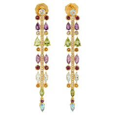 18KT:12.219g, Diamond:0.52ct, Amethyst:1.93ct, Citrine:0.31ct, Peridot:2.02ct, Rhodlite:1.103 Topaz:2.699ct Luxury Gold-plated Multi-stone Earrings, Luxury Multi-stone Gold Plated Earrings, Diamond Earrings Wedding, Dangle Earrings Wedding, Premium Jewelry, Yellow Gold Earrings, Diamond Dangle Earrings, Gold Diamond Jewelry, Shiny Things