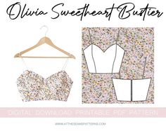 a crop top with flowers on it and the text, floral bustier digital printable pattern