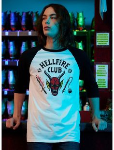 Stranger Things Hellfire Club, The Hellfire Club, Stranger Things Hellfire, Billy Kid, Hellfire Club, Our Universe, Plus Size Fits, Club Shirts, Raglan Tee