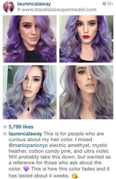 Purple Mermaid Hair, Purple Ideas, Pastel Violet, Mermaid Hair Color, Purple Mermaid, Manic Panic, Hair Affair, Grey Hair Color