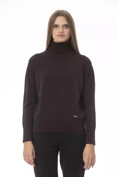 Baldinini Trend Brown Wool Women Women's Sweater Brown Wool Sweater, Haute Couture Brands, Turtleneck Style, Wool Turtleneck, Cashmere Turtleneck, Look Casual, Wool Sweaters, Turtleneck Sweater, Colorful Sweaters