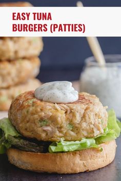 an easy tuna burger with lettuce and mayonnaise