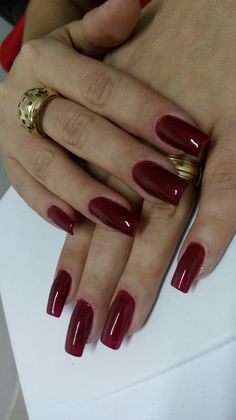 Red Nails Square Round, Cherry Red Nails Square, Square Dark Red Nails, Manicure Ideas Red, Pinkish Red Nails, Dark Red Square Nails, Cherry Nails Square, Square Red Nails, Red Nails Square