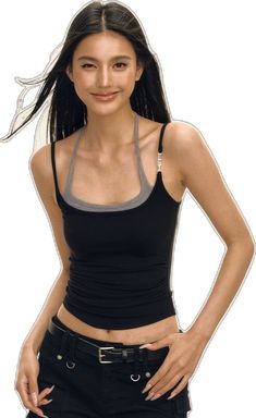 Trendy Tops With Built-in Bra And Wide Straps, Trendy Tops With Adjustable Straps For Everyday, Trendy Workout Camisole Top, Trendy Tank Top For Layering, Trendy Seamless Tops With Wide Straps, Trendy Seamless Top With Wide Straps, Modern Stretch Tops With Built-in Bra, Sporty Black Top With Wide Straps, Sporty Black Tops With Wide Straps