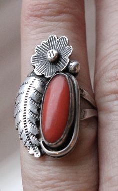 Handmade Native American Sterling Silver and Coral Ring Size 6 1/2 #BlackHills #StatementEarrings #HoopEarrings #NativeAmerican #CuffBracelet #TurquoiseRing #ChristmasGift #BagueTurquoise #BestFriendGift #BohemianJewelry Vintage Jewelry With Large Stone In Open Ring, Vintage One-of-a-kind Wedding Rings, Vintage Gemstone Rings For Collectors, Vintage Sterling Silver Rings With Large Stone, Vintage Sterling Silver Ring With Large Stone, Vintage One-of-a-kind Rings For Anniversary, Vintage Sterling Silver Oval Rings, Vintage Silver Ring With Large Stone, Vintage Oval Sterling Silver Rings