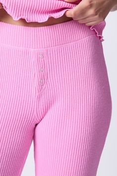 Pink high-waisted pant with (re)purpose. In soft rib knit, this pant is part legging, part lounge pant and definitely versatile from season to season. Each saves 9.7 plastic bottles from our landfill - we love that Re Purpose, Pant For Women, Pj Sets, Lounge Pants, Egift Card, High Waisted Pants, Plastic Bottles, Bright Pink, Pink Rose