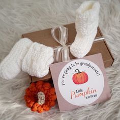 How wonderful method to surprise future grandparents with fall pregnancy reveal shoes. Autumn baby announcement booties are made of soft acrylic yarn. Little pumpkin announcement shoes are suitable for 0-4 months babies. Please note that colors displayed on the screen may vary slightly depending on your monitor's rendering and resolution; we used snow white, and gray to make the October pregnancy reveal gift. We recommend hand-washing only. Please make sure that you use liquid laundry detergent White Hand Knitted Booties As Gift, Cute White Booties For Gift, Cute White Booties As A Gift, Cute White Booties As Gift, Grandparent Announcement, Pregnancy Reveal Gifts, 4 Month Baby, November Baby, Baby Cocoon