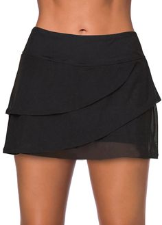 ROTITA High Waisted Layered Black Swim Skirt High Waisted Swim Skirt, Elegante Y Chic, Skirt Swimsuit, Plus Swimwear, High Waisted Swim, Elegante Casual, Pink Swimsuit, Swimsuits High Waisted, Tankini Set