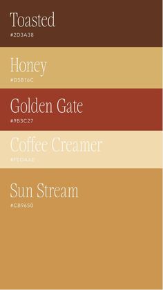 four different shades of coffee cream, sun stream, honey, golden gate and coffee cream