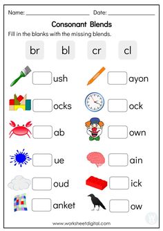 a worksheet with words and pictures to help students learn how to read the word blend