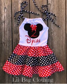 personalized minnie Black Sleeveless Dress For Birthday, Sleeveless Black Dress For Birthday, Cute Polka Dot Dress For Birthday, Fun Red Birthday Dress, Minnie Mouse Birthday Party Theme, Bug Clothing, Black Tiered Dress, Minnie Mouse Outfits, Minnie Mouse Dress