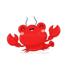 a cartoon red crab with eyes and legs, sitting on the ground royalty illustration