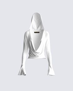 Take your boldness up a notch with this white knit hooded draped top 😮‍💨 Made from a stretchy jersey fabric - this top is complete with a draped neckline and hood for a stylish, unique touch that will have them all trying to mimic your every move 💅🏼 Fuzzy Skirt, White Corset Dress, Vegan Leather Skirt, Balloon Pants, Rhinestone Top, Welcome To The Future, Chain Dress, Red Mini Skirt, Orange Satin