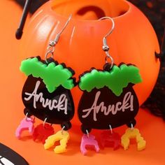 Nwt! Disney Hocus Pocus Amuck! On An Overflowing Witch’s Cauldron With The 3 Hairdos Hanging From The Bottom Pierced Dangle Earrings! These Are Acrylic With Silver Tone Ear Wires. Please See Last Picture For Measurements. If You’re A Huge Fan Of Hocus Pocus Like I Am Check Out My Closet For My Amazing Items From The Movie. You Can Find Earrings And Pins In Both Handmade Jewelry And Non-Handmade Jewelry. There Are Also Some Items In The Home And Shirt Categories! I Have Only 2 Pairs Of These Avai Hocus Pocus Amuck, Multi Earrings, Design With Letters, Witch Hair, Mickey Earrings, Baublebar Earrings, Acrylic Design, Acrylic Designs, Hoop Earring Sets