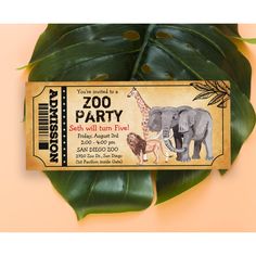 an animal themed ticket for a zoo party