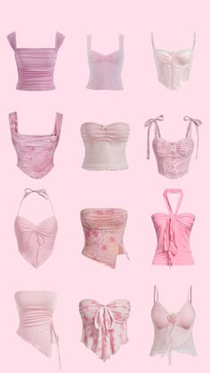 six different types of bras are shown in pink, white and light pink colors