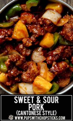 sweet and sour pork with peppers in a bowl