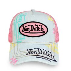 Limited Edition Deal Trendy Spring Trucker Hat For Travel, Pink Cap For Travel, Pink Travel Cap, Pink Letter Print Trucker Hat For Spring, Pink Trucker Hat With Letter Print For Spring, Spring Pink Trucker Hat With Letter Print, Spring Multicolor Hats With Letter Print, Casual Pink Travel Hat, Trendy Multicolor Trucker Hat For Outdoor