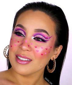 Valentines Day Makeup Looks Wear Your Heart On Your Face Debra Jenn Pink Valentines Makeup, Heart Freckles, Purple Cut Crease, Valentine's Day Makeup, Heart Makeup, Pink Eyeshadow Look, Purple Valentine, Day Makeup Looks, Valentines Day Makeup