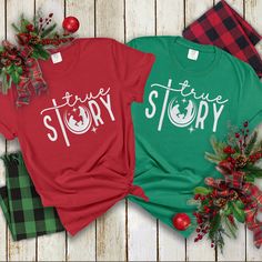 True Story Nativity T-Shirt, Jesus Birthday T-Shirt, and perfect t-shirt for  Christmas that makes you feel festive.  The design comes in black and white,  which goes great with any color t-shirt we carry. Nativity T-shirt can be worn with your festive pajama pants or while you are holiday shopping.  The Nativity t-shirt gives you the feeling of warmth in your heart and the feeling of singing holiday songs.  Great for Christmas gifts, for children, gifts for moms, or winter baby showers. Heather 3001 CVC Bella Canvas  Cotton:52% Weight:4.2 Oz Polyester: 48% Shoulder taping Unisex sizing Side-seamed Pre-shrunk Retail fit Tear away label Care Instructions: Turn the shirt inside out Wash in cold water Tumble dry low Do Not Bleach Do Not Dry Clean Do Not Iron your design directly, you can turn Joseph And Mary, Christmas Gifts For Children, Jesus Birthday, Gifts For Moms, Holiday Songs, Children Gifts, Gifts For Children, A Child Is Born, Baby Shower Winter